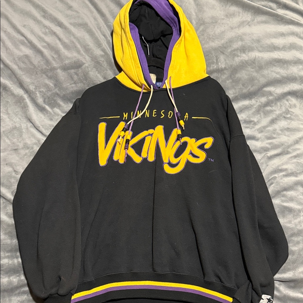 Starter Double Hooded Minnesota Vikings Black & Gold Hoodie